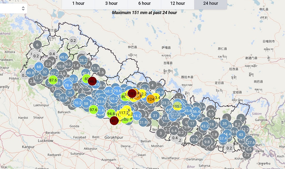 चौबीस घन्टामा सबैभन्दा बढी पानी कास्कीको रिभान, १७ ठाउँमा भारी वर्षा