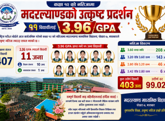 कक्षा १२ को नतिजामा मदरल्याण्डका ११ जना विद्यार्थीलाई ३.९६ जिपिए