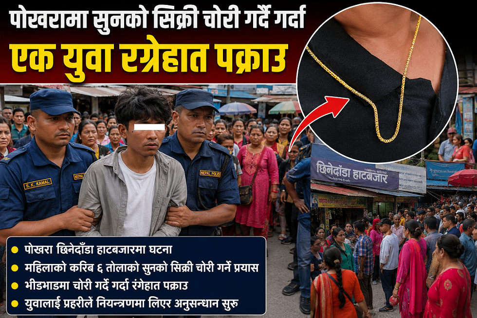 पोखरामा सुनको सिक्री चोरी गर्दै गर्दा एक युवा रङ्गेहात पक्राउ